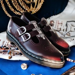 Dr Martens Lace Collection Oxblood Mandala Mary Janes Loafers 8065